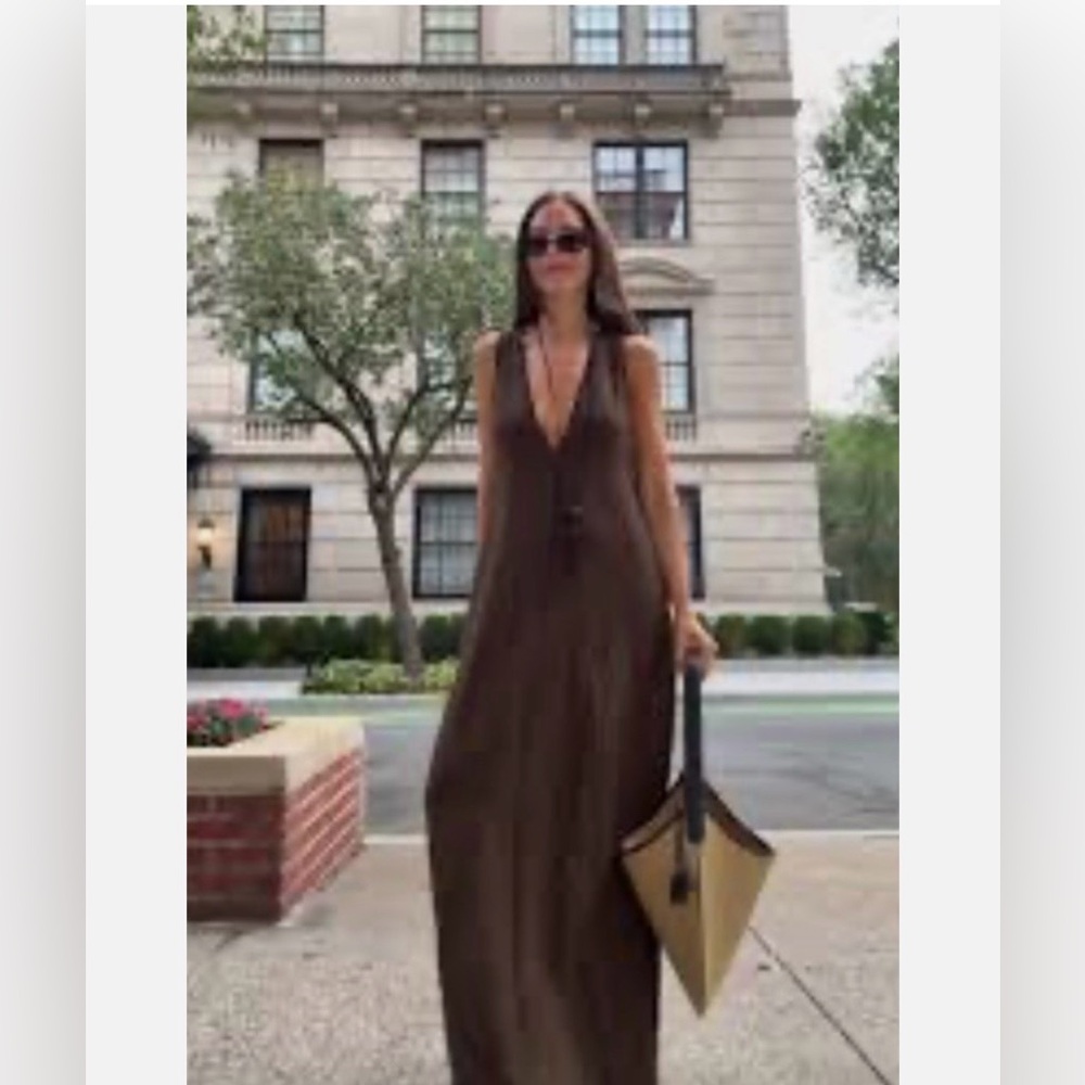 Zara ZW Collection Linen Blend Midi  Brown
